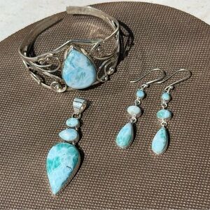 925 Sterling Silver Natural Larimar Stone Matching Set
